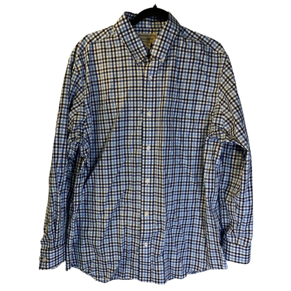 Duluth Wrinklefighter Shirt Men's Size L Button Down Blue Plaid Business Casual